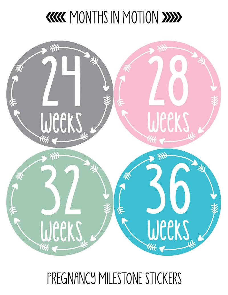 Months In Motion Pregnancy Weekly Belly Growth Stickers - Baby Bump Belly Stickers - Maternity Week Sticker - Pregnant Expecting Photo Prop Keepsake - Expectant Mom Gift - Arrows (Style 966) - Image 3